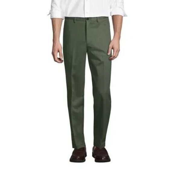 NWOT Lands' End Men's 42 Chino Pants Forest Moss Traditional Fit Elastic Waist - Picture 1 of 8